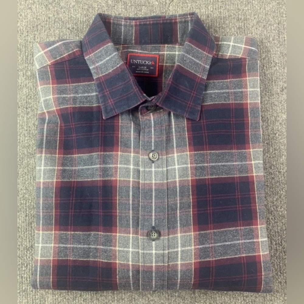 Untuckit Mens 100% Cotton Long Sleeve Plaid Button Up Flannel Shirt Size L